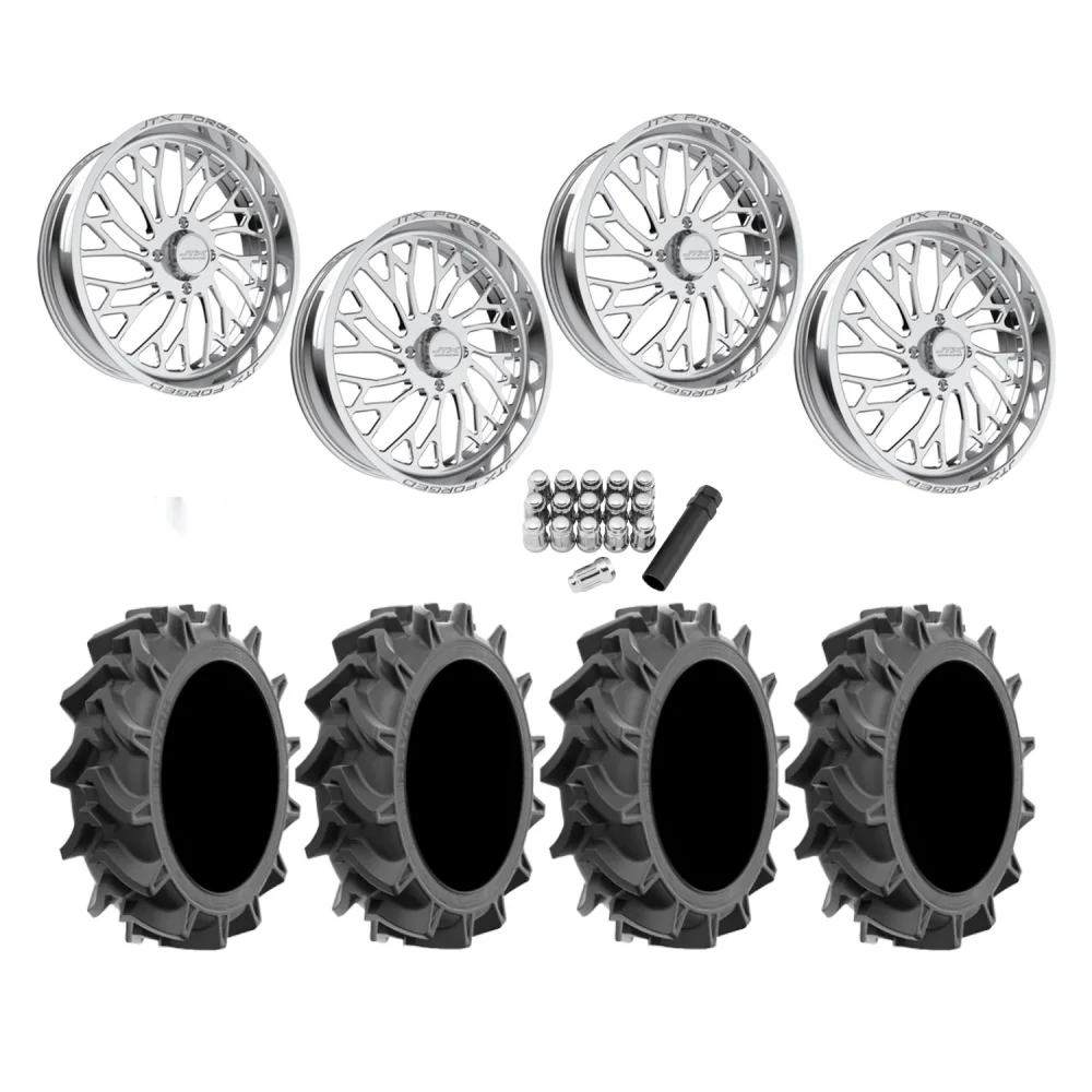 EFX Motohavok 35x8.5-22 Tires on JTX Forged Lotus Polished Wheels, complete kit