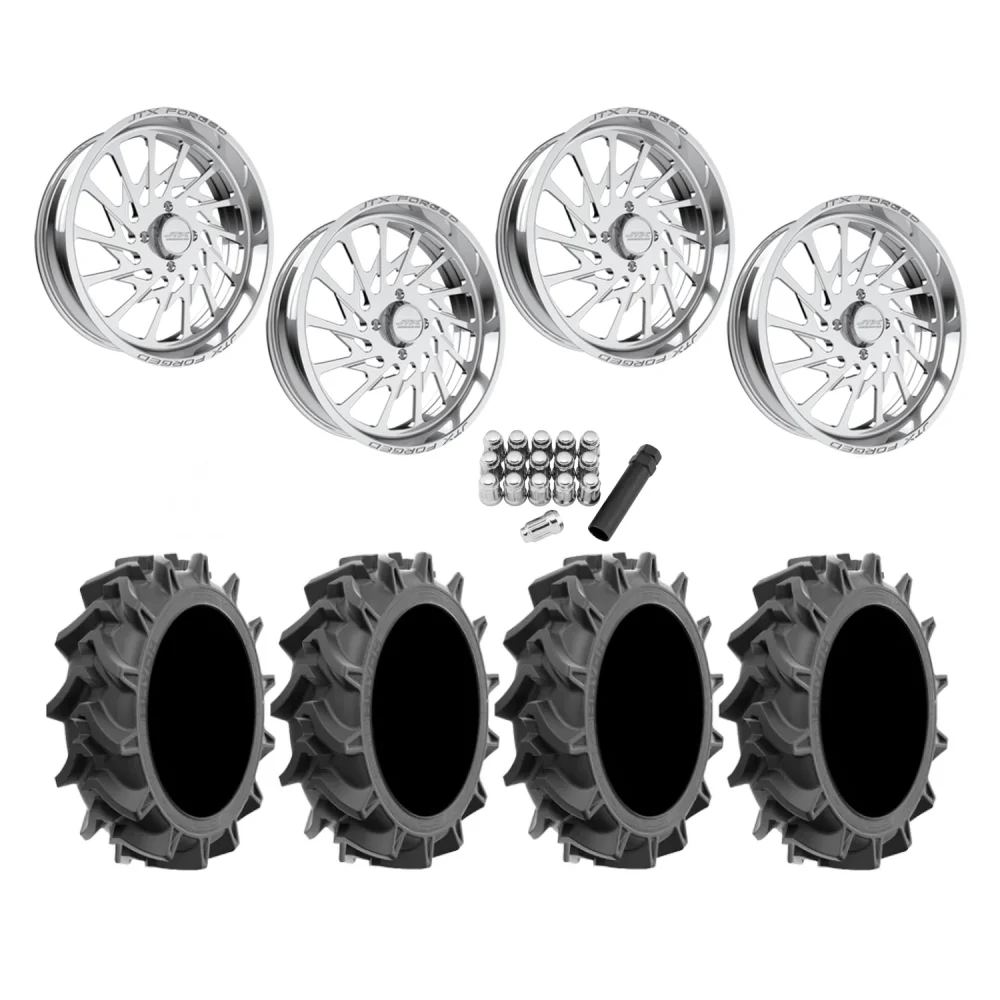 EFX Motohavok 42x8.5-24 Tires on JTX Forged Psycho Polished Wheels, complete kit