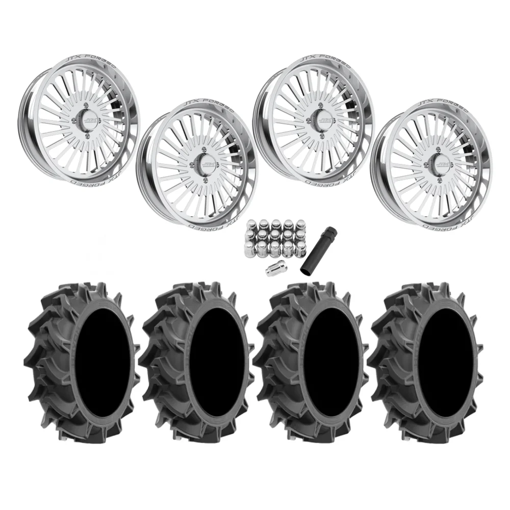 EFX Motohavok 45x10-24 Tires on JTX Forged Reaper Polished Wheels, complete kit