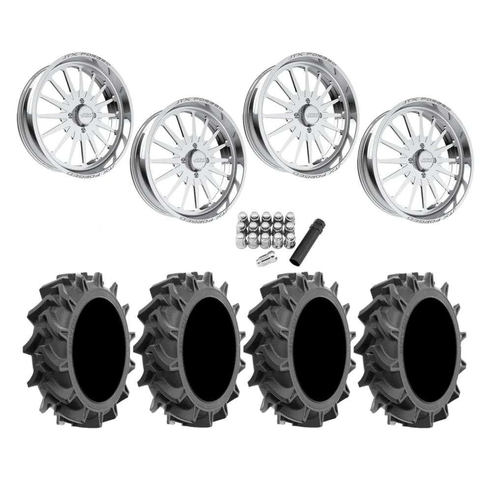 EFX Motohavok 35x8.5-22 Tires on JTX Forged Silencer Polished Wheels, complete kit