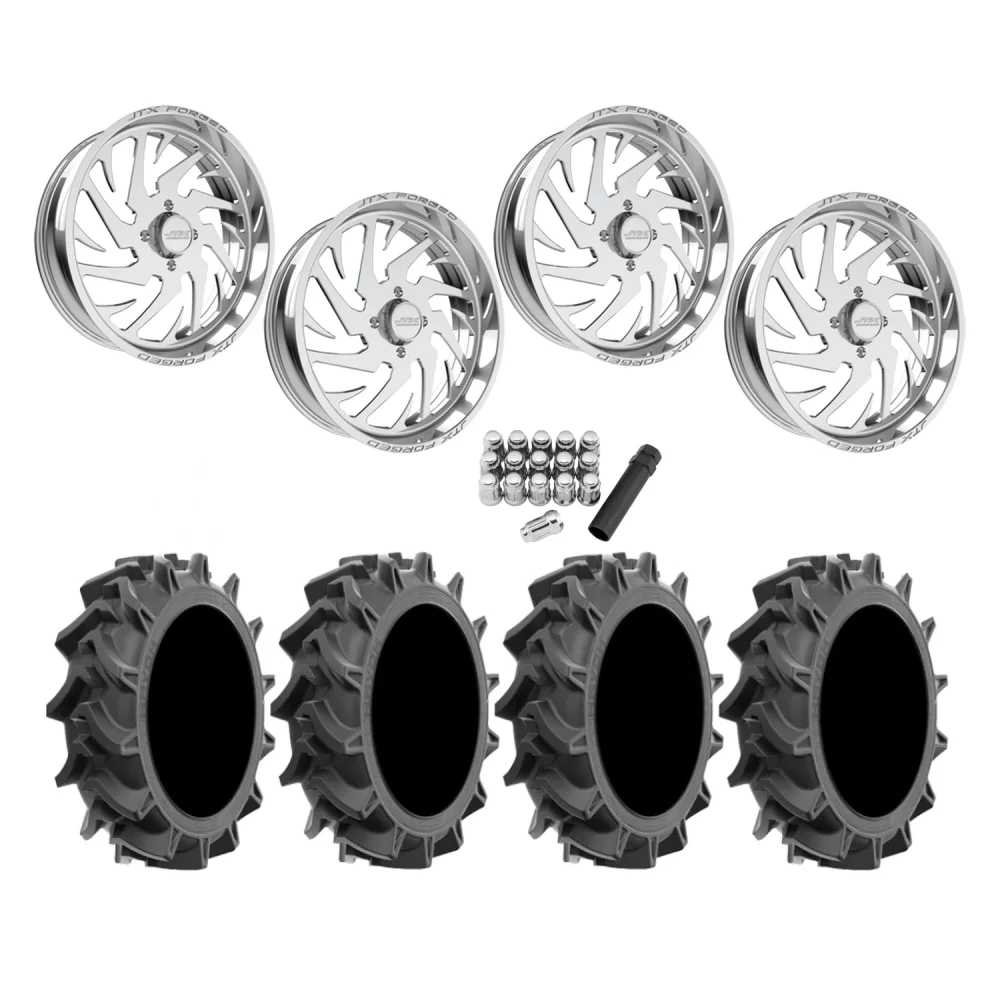 EFX Motohavok 35x8.5-22 Tires on JTX Forged Splinter Polished Wheels, complete kit