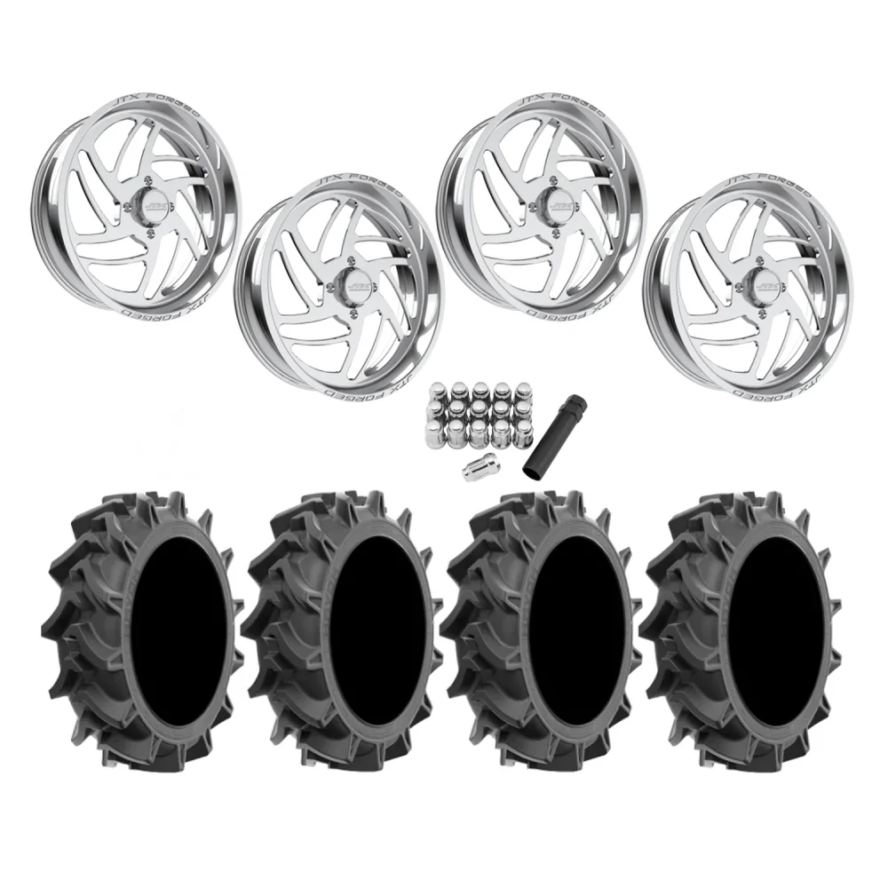 EFX Motohavok 42x8.5-24 Tires on JTX Forged Turbo Polished Wheels, complete kit