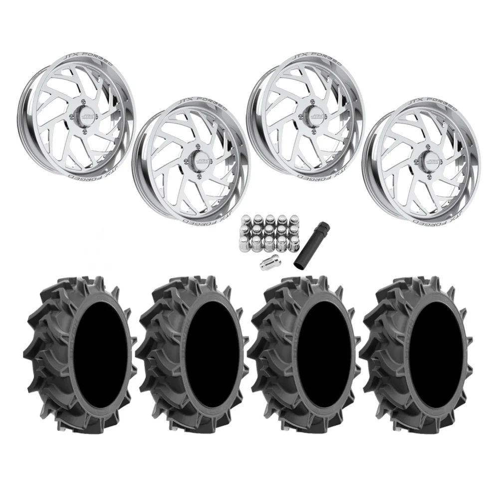 EFX Motohavok 35x8.5-22 Tires on JTX Forged Wicked Polished Wheels, complete kit