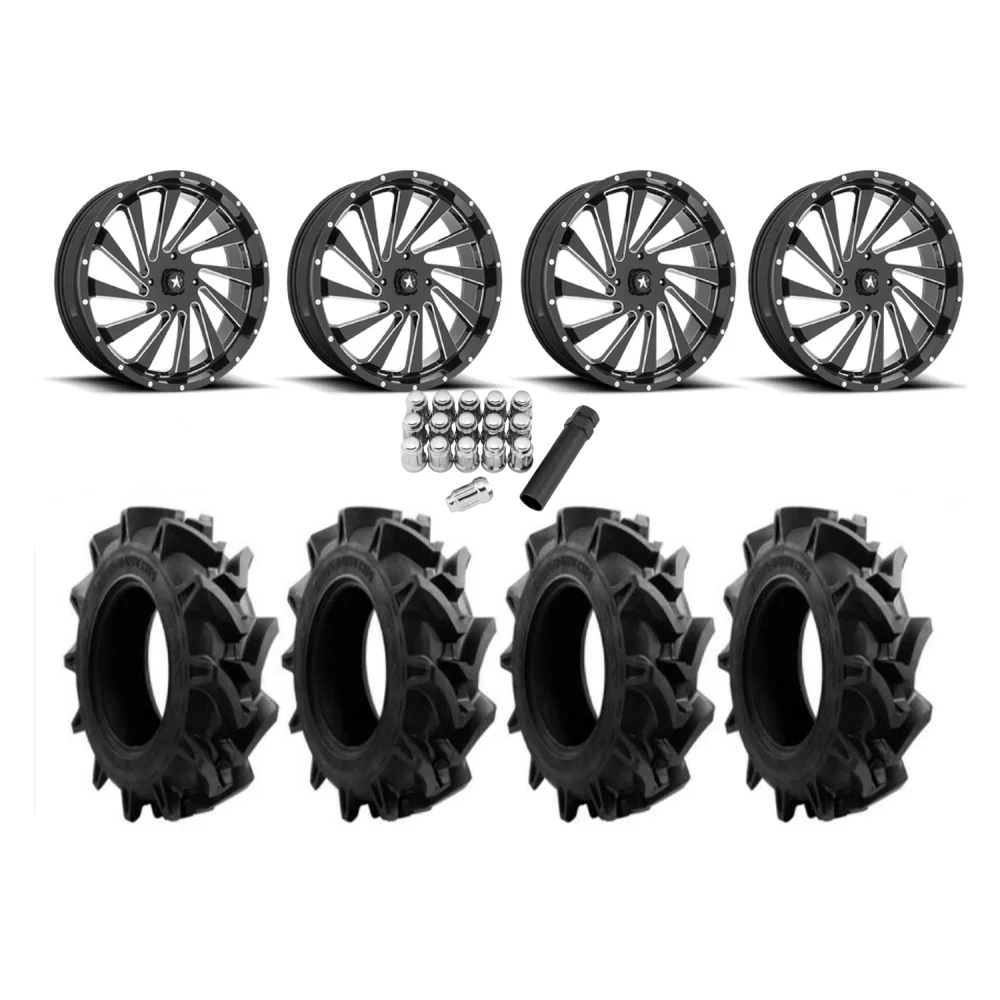 EFX Motohavok 33x8.5-20 Tires on MSA M46 Blade Milled Wheels, complete kit