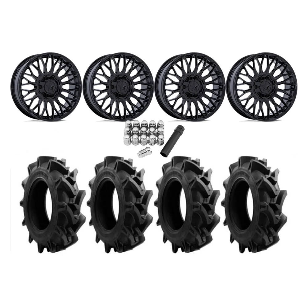 EFX Motohavok 35x8.5-22 Tires on MSA M50 Clubber Gloss Black Wheels, complete kit