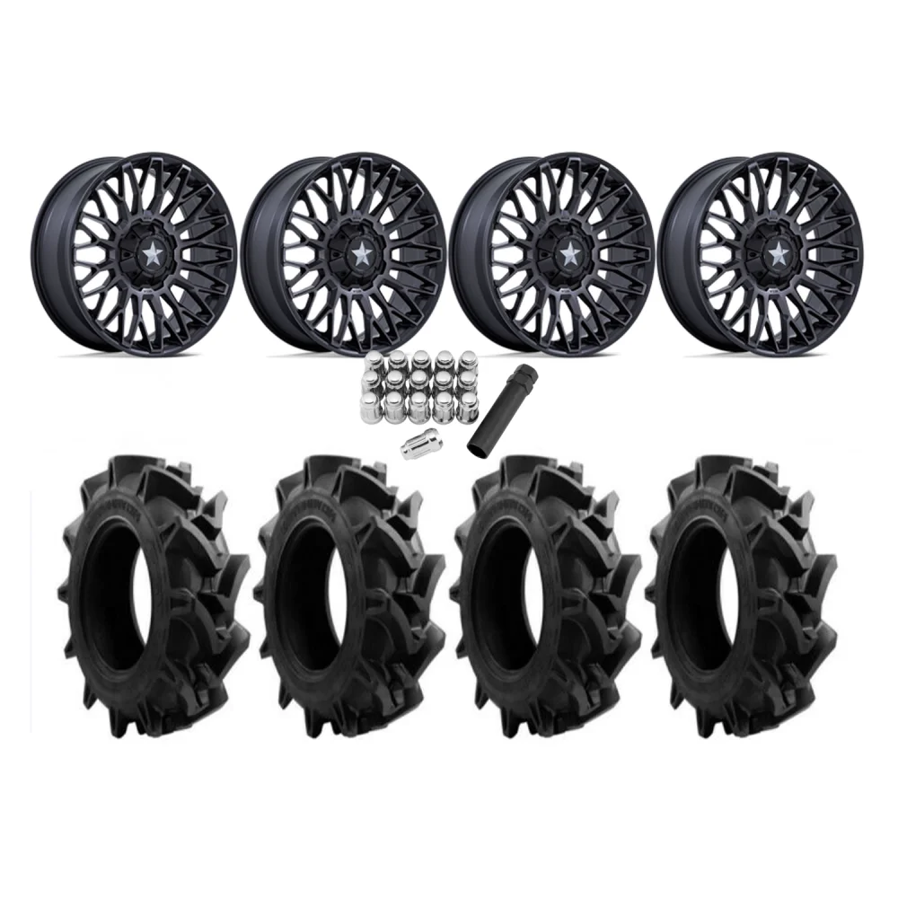 EFX Motohavok 35x8.5-20 Tires on MSA M50 Clubber Matte Black DDT Wheels, complete kit