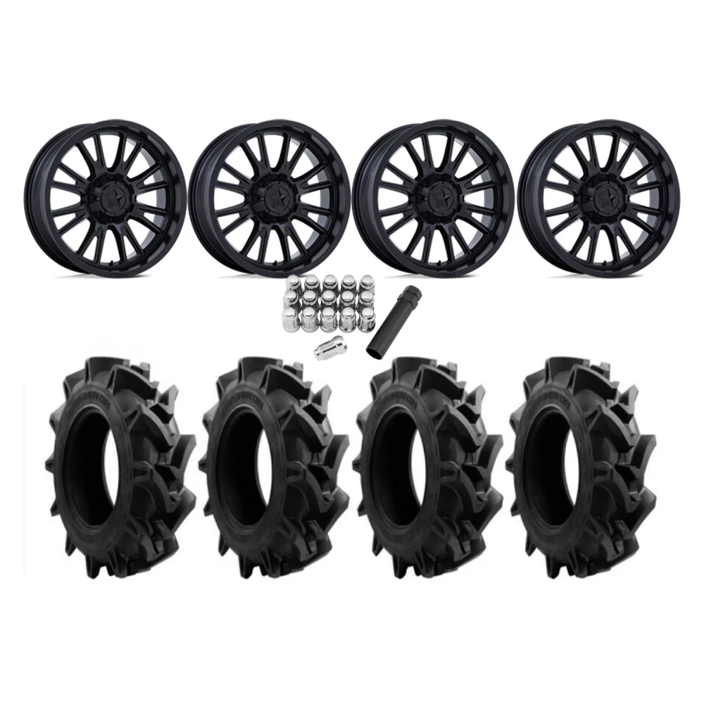 EFX Motohavok 37x9.5-22 Tires on MSA M51 Thunderlips Matte Black Wheels, complete kit