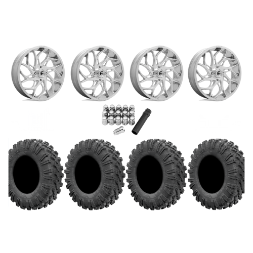 EFX Motoravage 35x10-20 Tires on Fuel Runner Polished Wheels