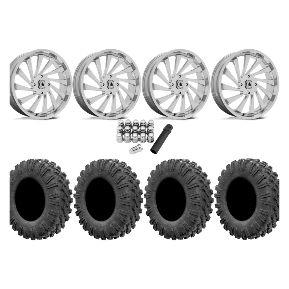 EFX Motoravage 32x10-18 Tires on MSA M46 Blade Chrome Wheels, complete kit