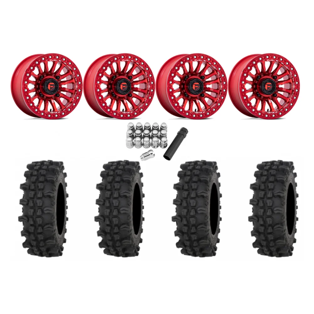 Frontline ACP 32x10-15 Tires on Fuel Rincon Candy Red Beadlock Wheels, complete kit