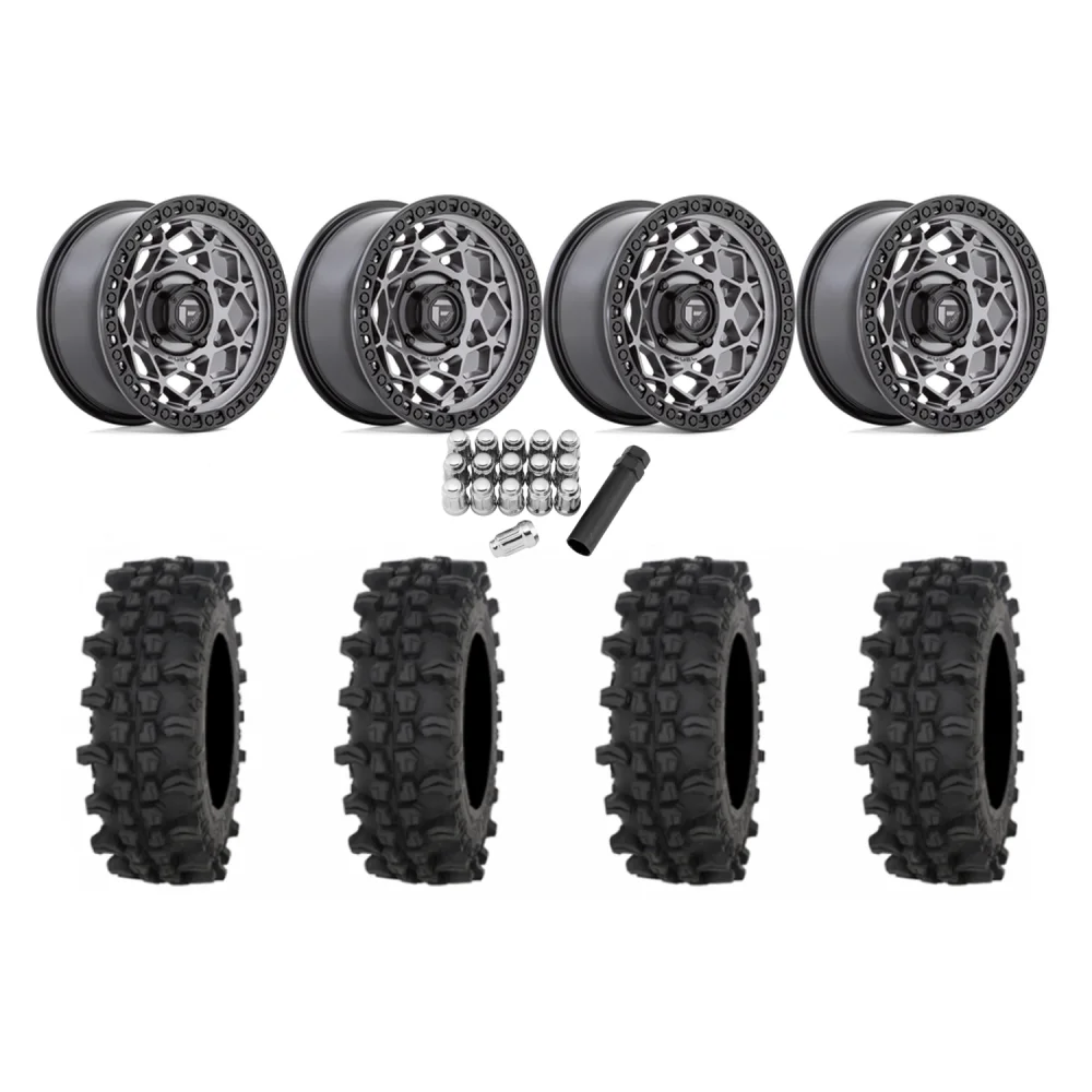 Frontline ACP 32x10-15 Tires on Fuel Unit Matte Anthracite Wheels, complete kit