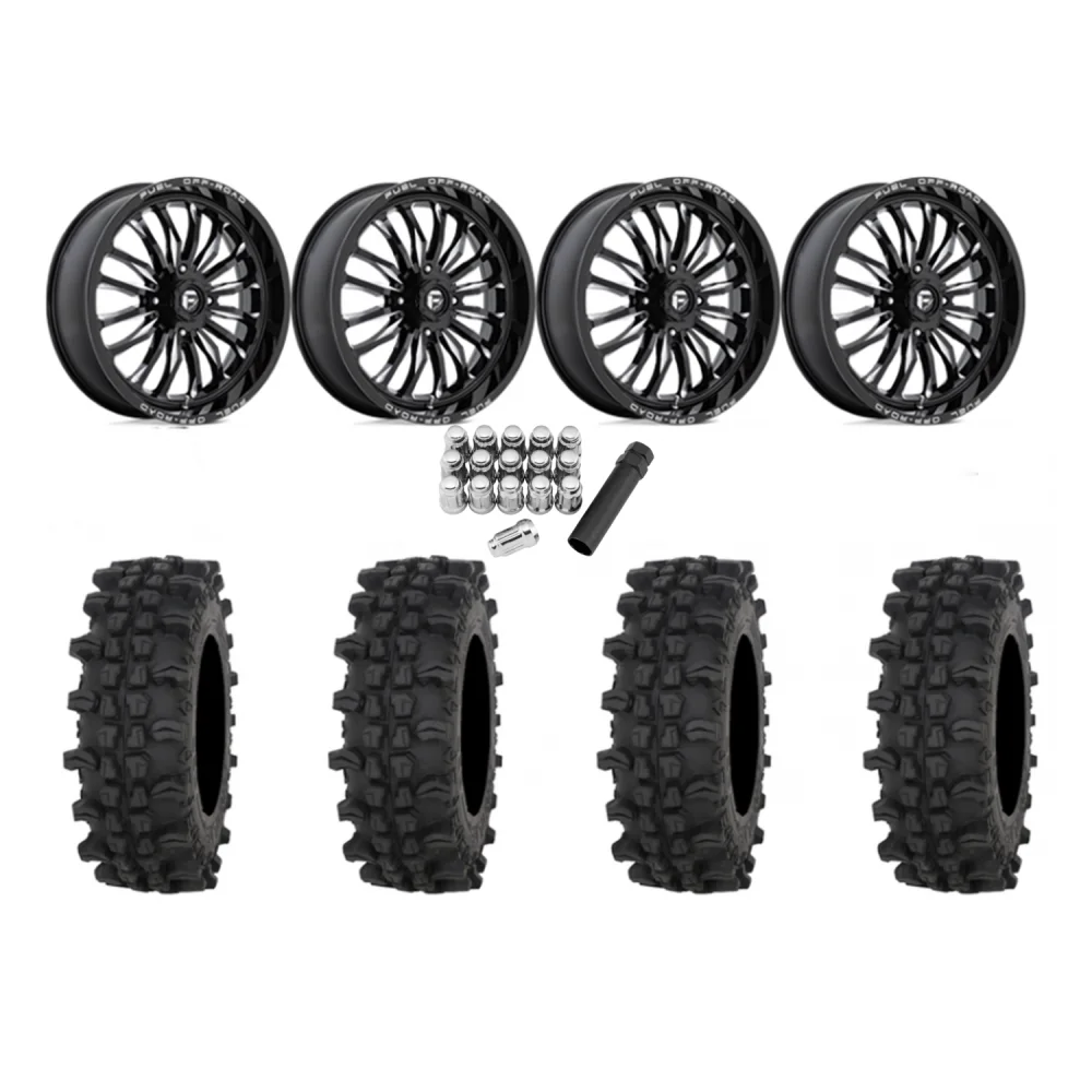Frontline ACP 37x9.5-22 Tires on Fuel Arc Gloss Black Milled Wheels, complete kit