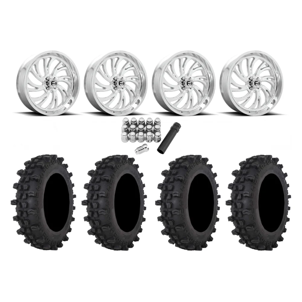 Frontline ACP 37x9.5-22 Tires on Fuel Kompressor Polished Wheels, complete kit