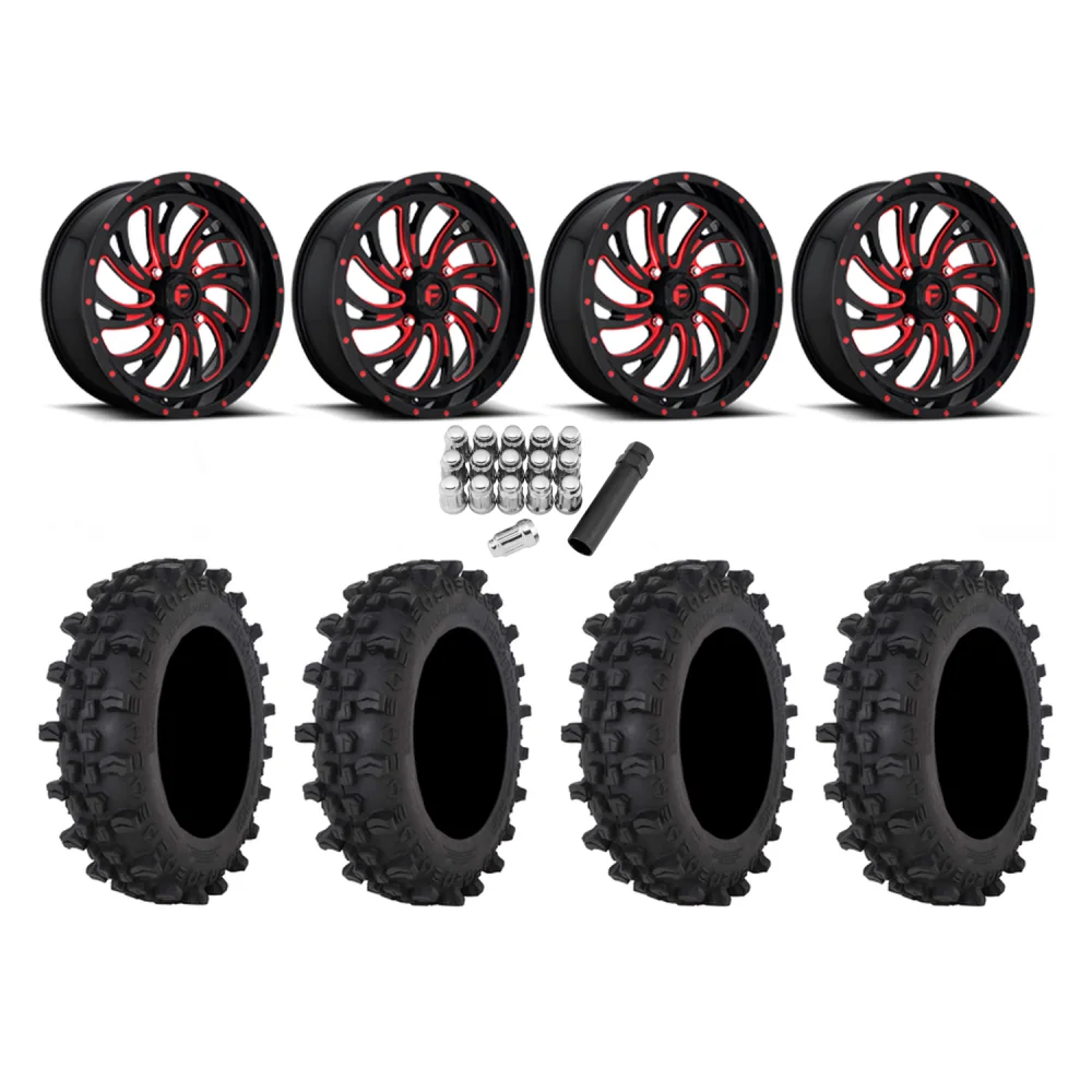 Frontline ACP 33x9.5-20 Tires on Fuel Kompressor Gloss Black with Red Tint Wheels, complete kit