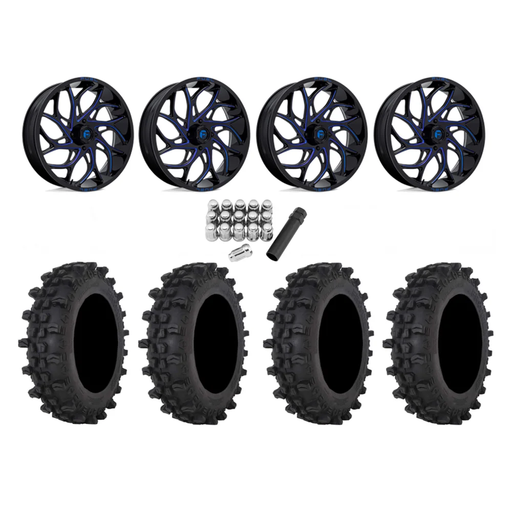 Frontline ACP 37x9.5-22 Tires on Fuel Runner Candy Blue Wheels, complete kit