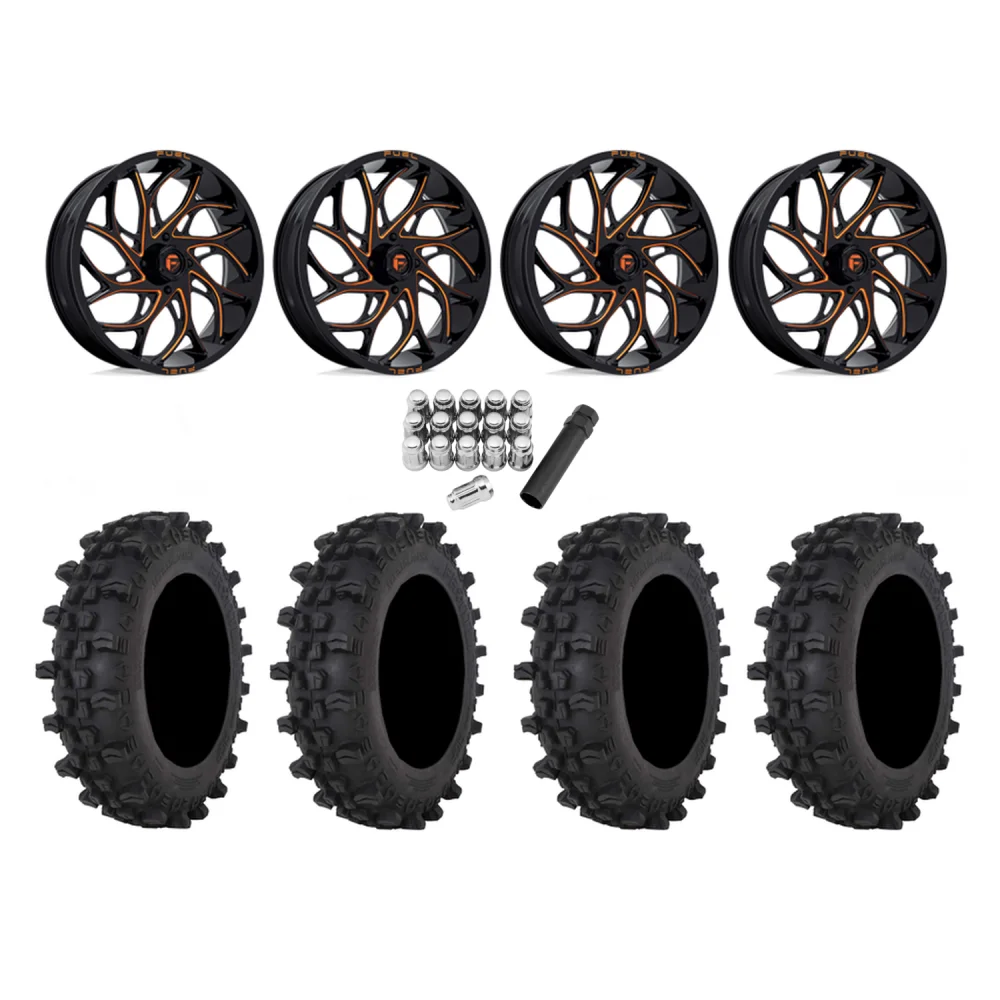 Frontline ACP 33x9.5-20 Tires on Fuel Runner Candy Orange Wheels, complete kit