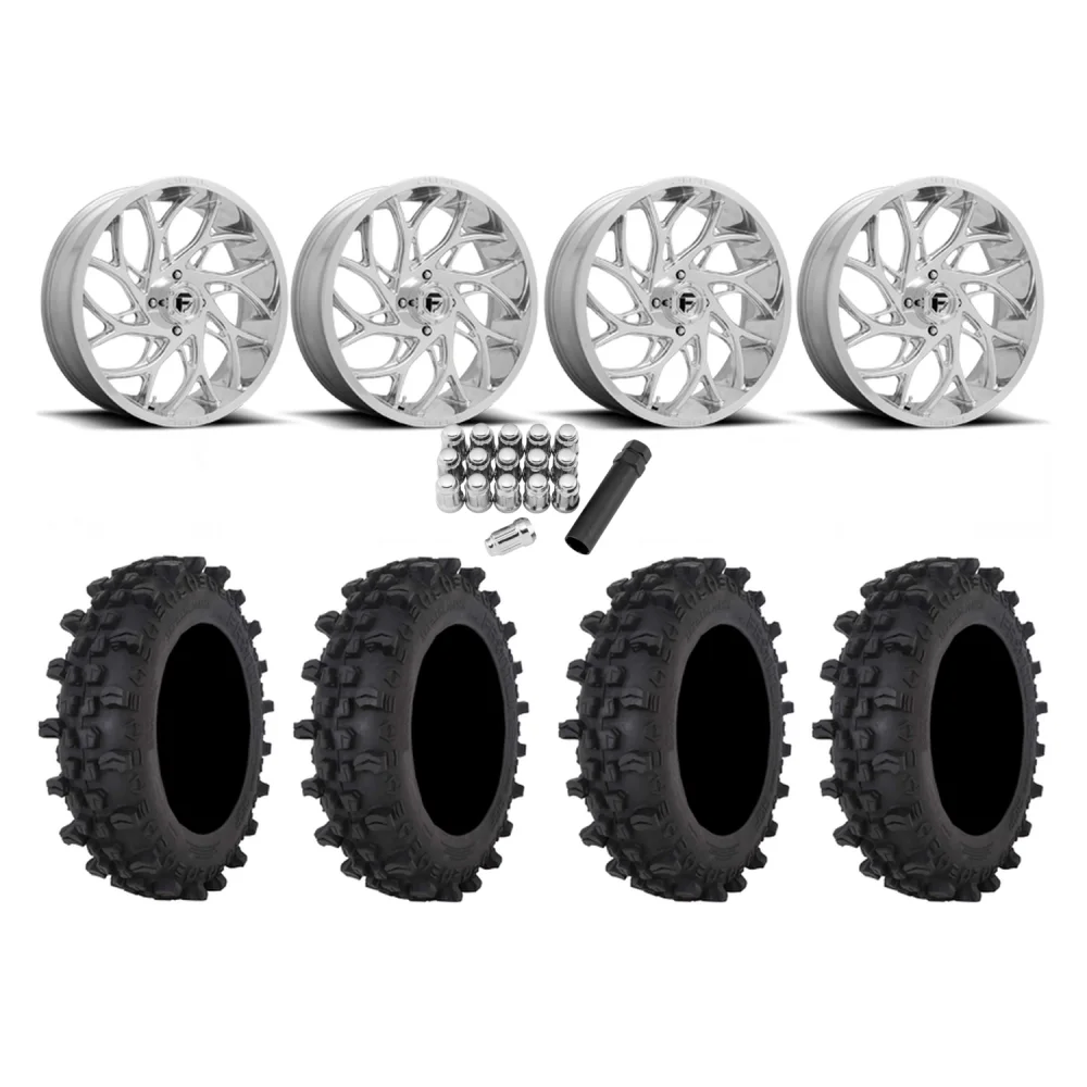 Frontline ACP 35x9.5-20 Tires on Fuel Runner Polished Wheels, complete kit