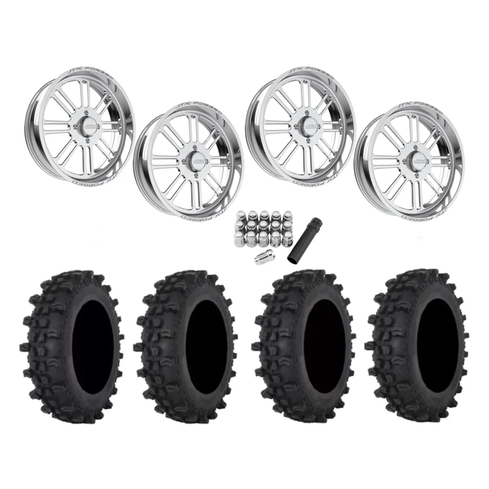 Frontline ACP 35x10-22 Tires on JTX Forged Bayonet Polished Wheels, complete kit