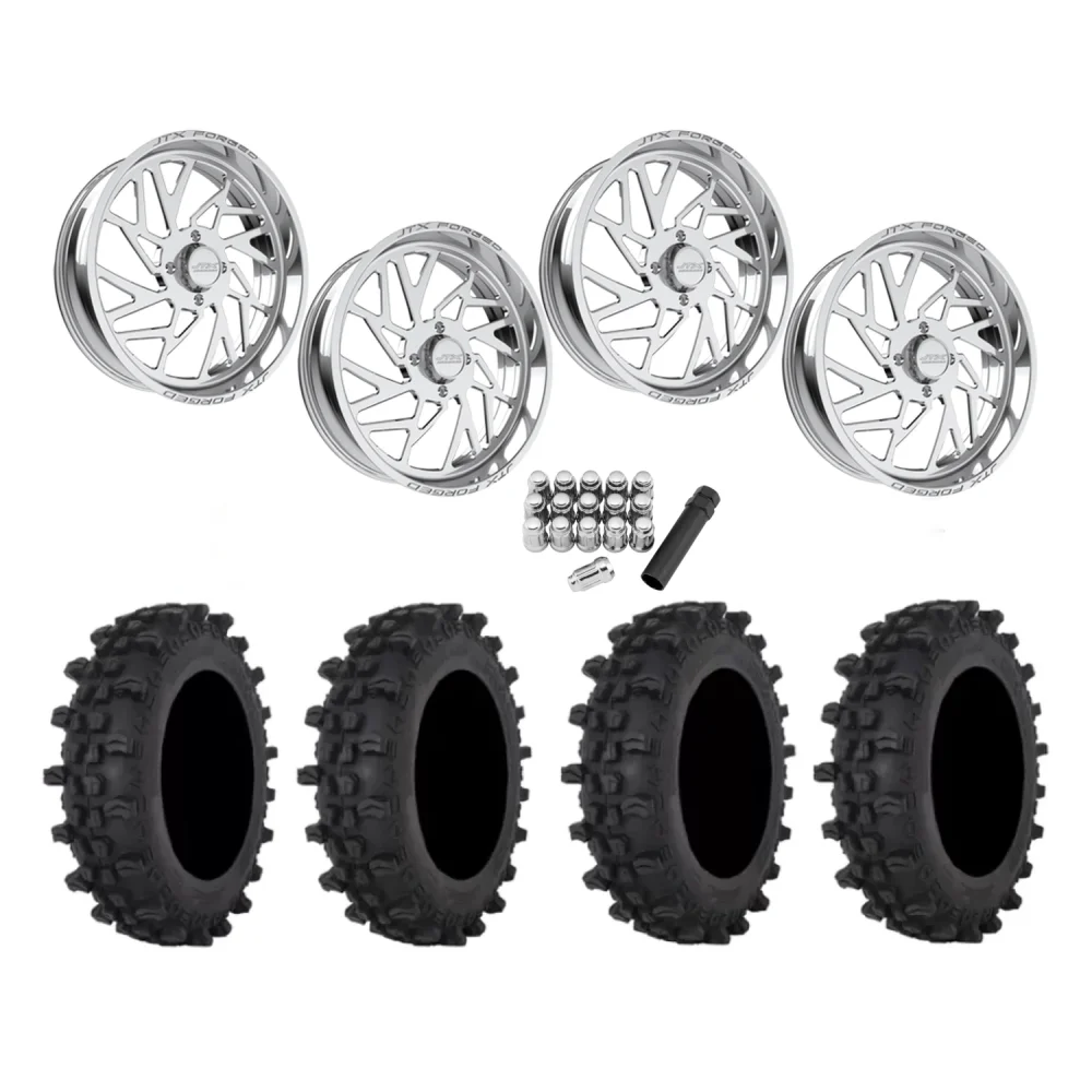 Frontline ACP 37x9.5-22 Tires on JTX Forged Ruckus Polished Wheels, complete kit