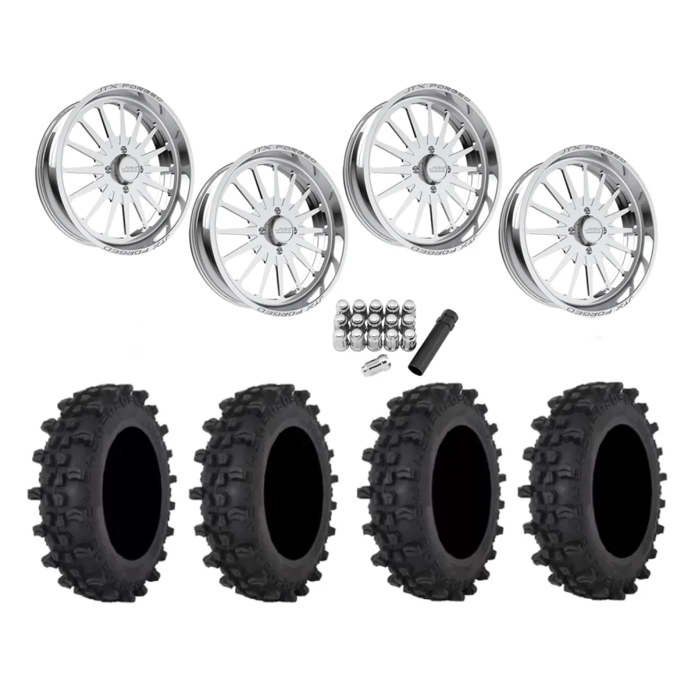 Frontline ACP 35x10-22 Tires on JTX Forged Silencer Polished Wheels, complete kit