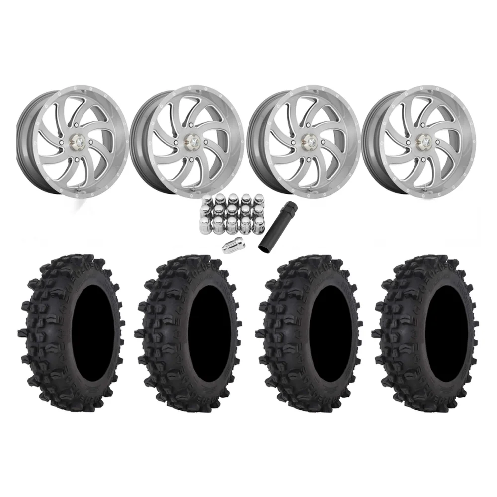 Frontline ACP 37x9.5-22 Tires on MSA M36 Switch Brushed Titanium Wheels, complete kit