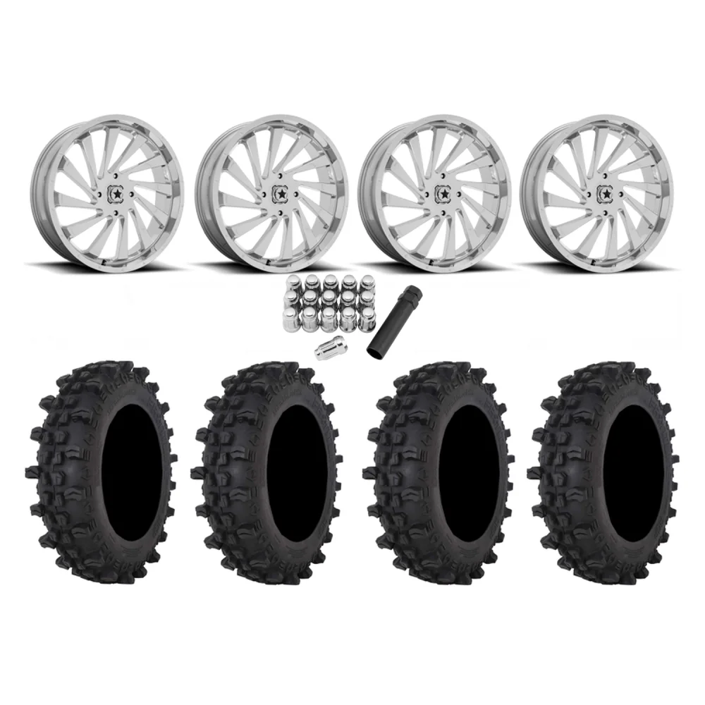 Frontline ACP 35x10-22 Tires on MSA M46 Blade Chrome Wheels, complete kit
