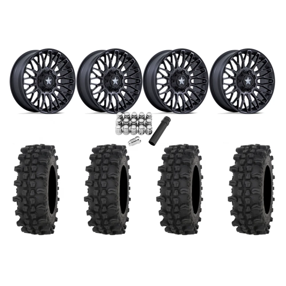 Frontline ACP 37x9.5-22 Tires on MSA M50 Clubber Matte Black DDT Wheels, complete kit