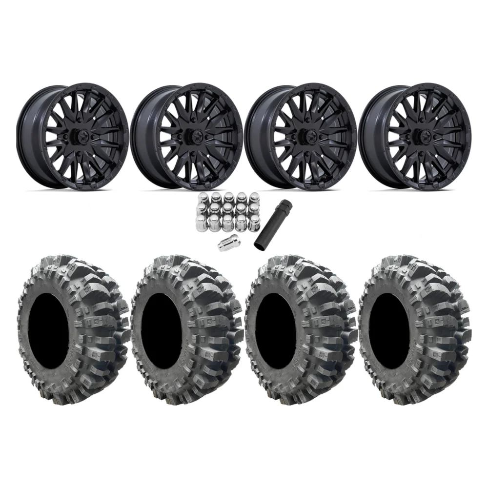Interco Bogger 30x10-15 Tires on MSA M49 Creed Matte Black Wheels, complete kit