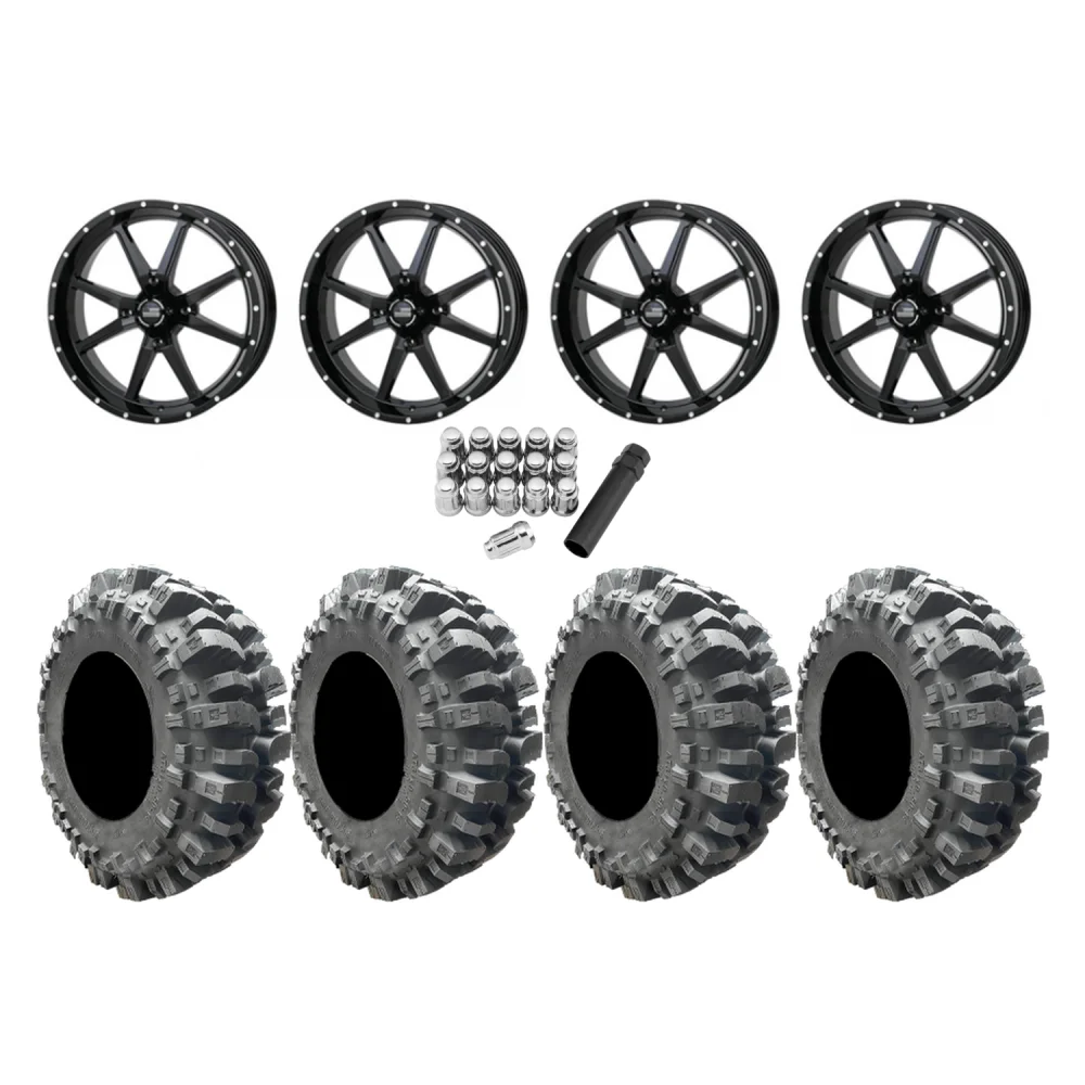 Interco Bogger 33x9.5-20 Tires on Frontline 556 Gloss Black Wheels, complete kit