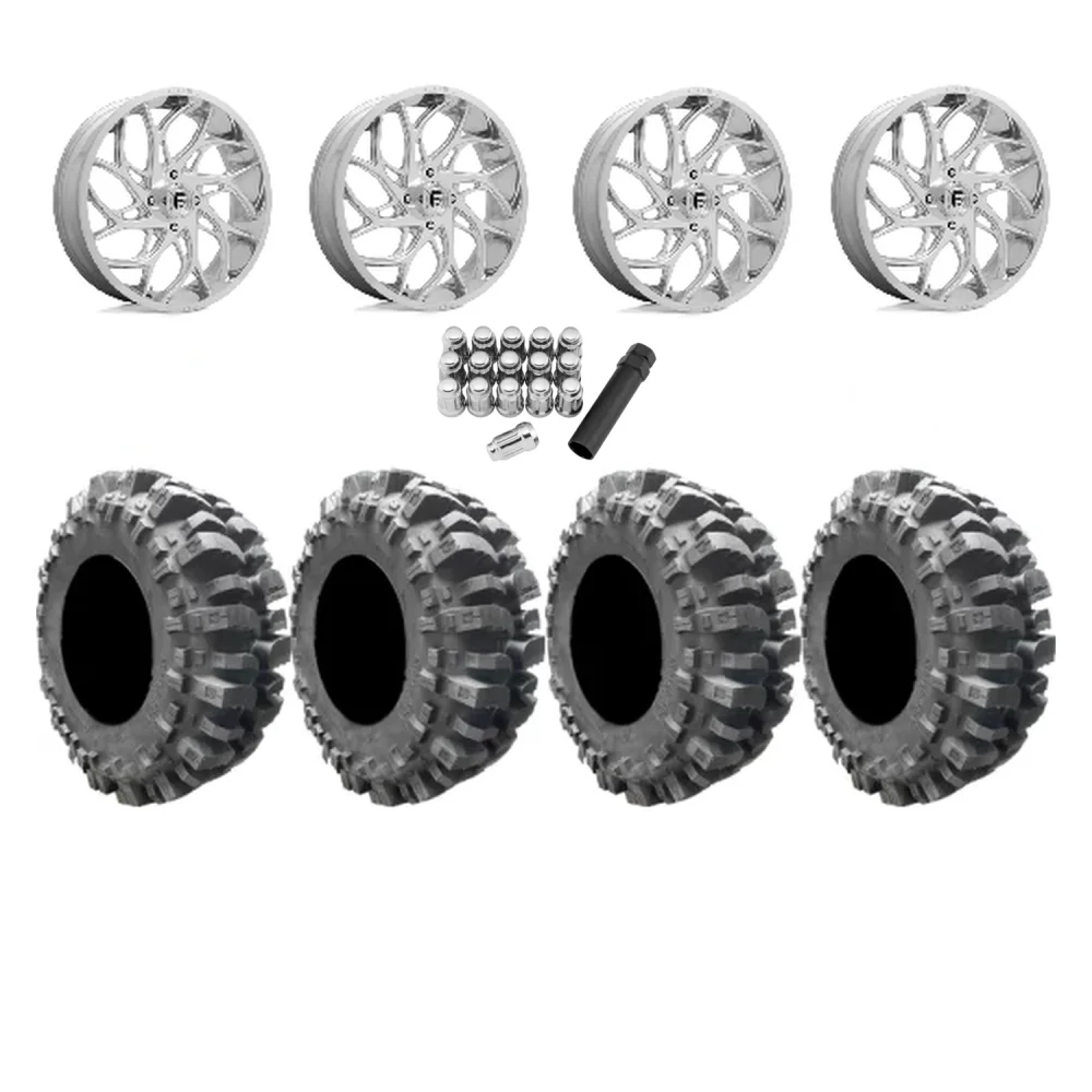 Interco Bogger 35x9.5-20 Tires on Fuel Runner Polished Wheels, complete kit
