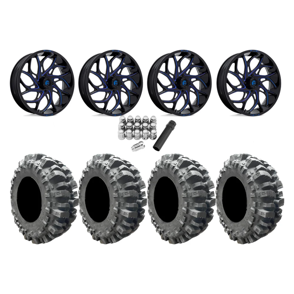 Interco Bogger 35x9.5-20 Tires on Fuel Runner Candy Blue Wheels, complete kit