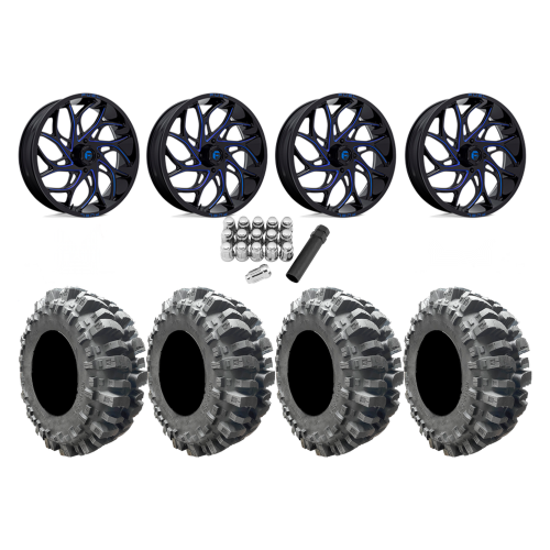 Interco Bogger 35x9.5-20 Tires on Fuel Runner Candy Blue Wheels Interco Bogger 35x9.5-20 Tires on Fuel Runner Candy Blue Wheels