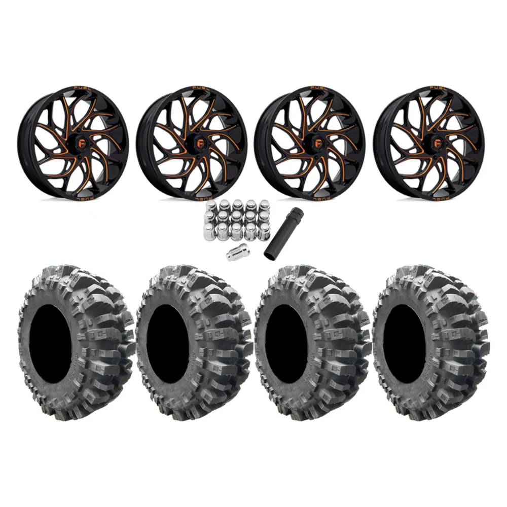 Interco Bogger 33x9.5-20 Tires on Fuel Runner Candy Orange Wheels, complete kit