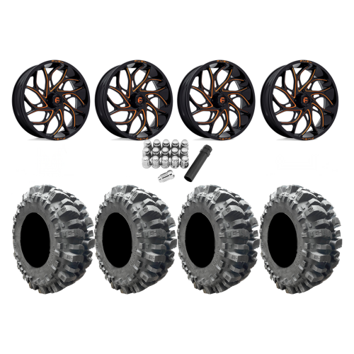 Interco Bogger 33x9.5-20 Tires on Fuel Runner Candy Orange Wheels Interco Bogger 33x9.5-20 Tires on Fuel Runner Candy Orange Wheels