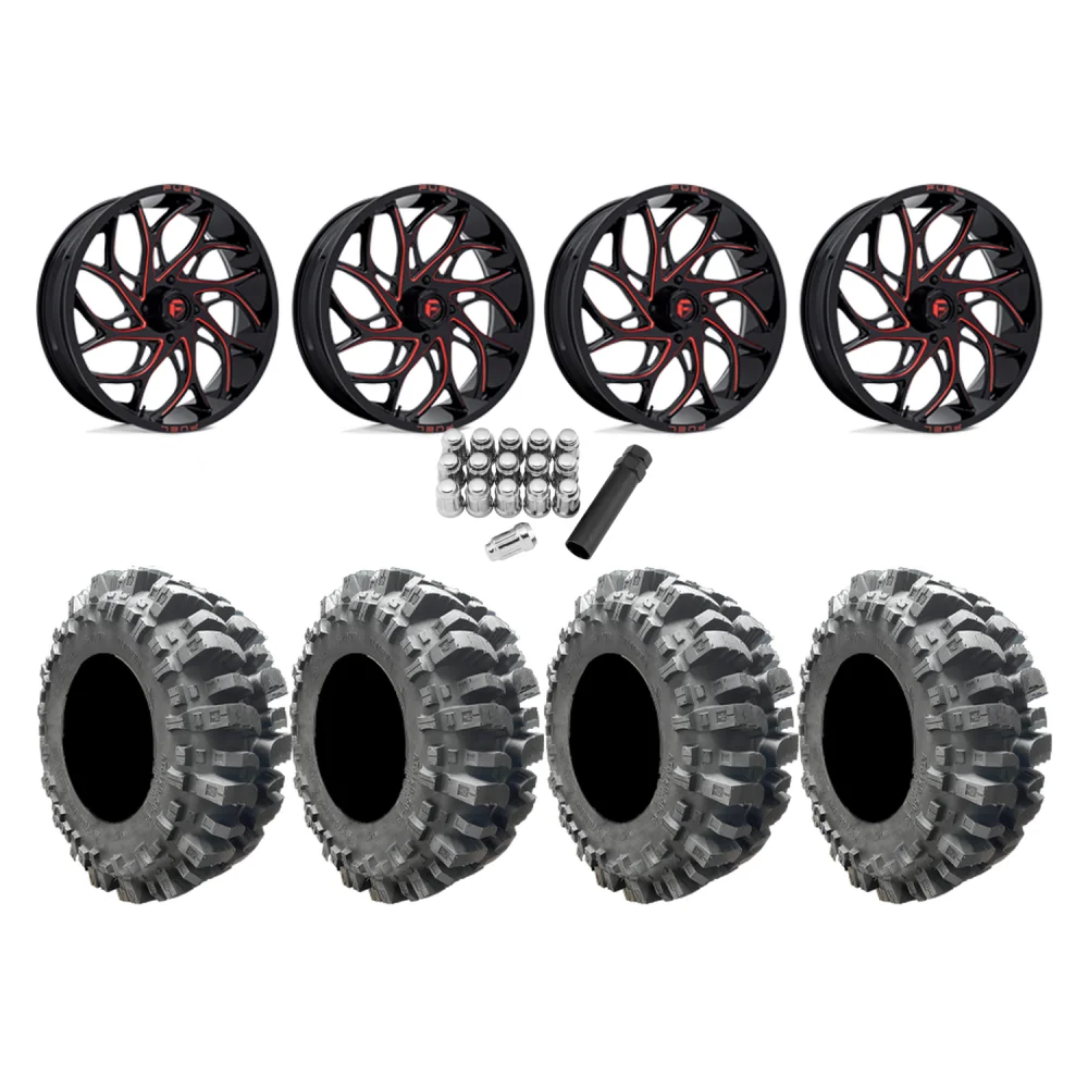 Interco Bogger 35x9.5-20 Tires on Fuel Runner Candy Red Wheels, complete kit