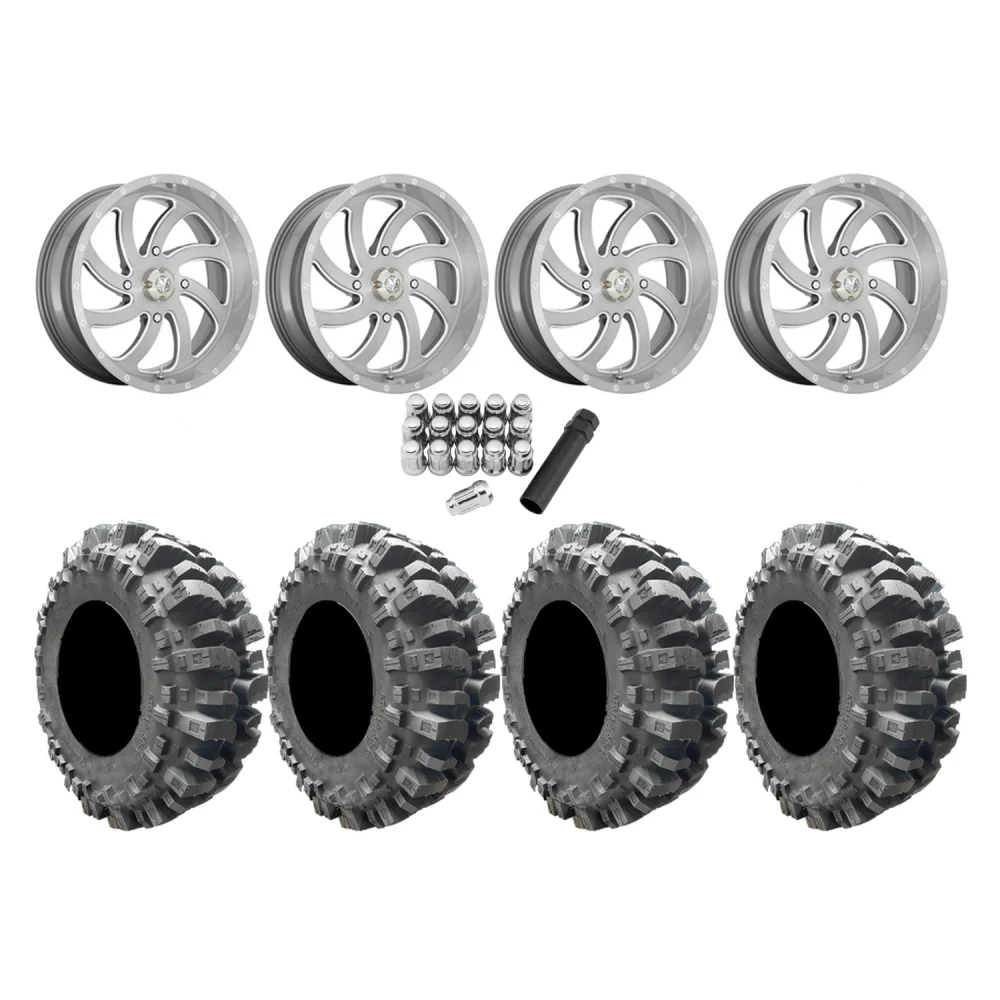 Interco Bogger 35x9.5-20 Tires on MSA M36 Switch Brushed Titanium Wheels, complete kit