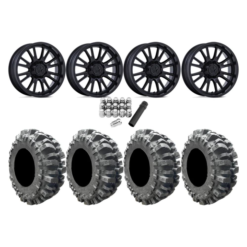 Interco Bogger 35x9.5-20 Tires on MSA M51 Thunderlips Matte Black Wheels, complete kit