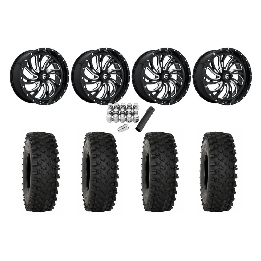 System 3 ATX470 35x10-18 Tires on Fuel Kompressor Gloss Black Milled Wheels, complete kit
