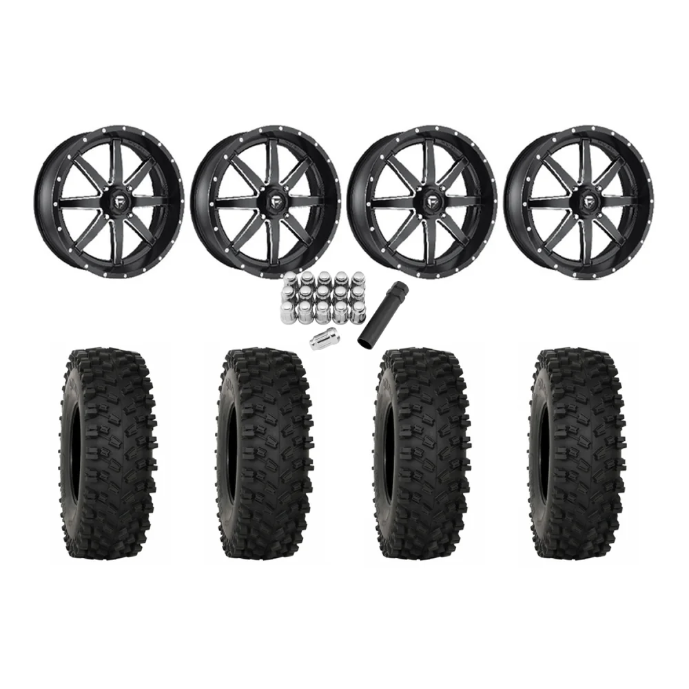 System 3 ATX470 35x10-18 Tires on Fuel Maverick Matte Black Milled Wheels, complete kit