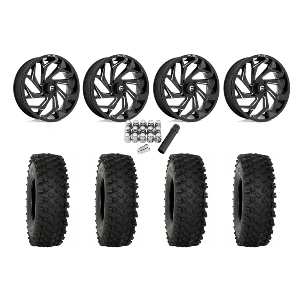 System 3 ATX470 35x10-18 Tires on Fuel Reaction Gloss Black Milled Wheels, complete kit
