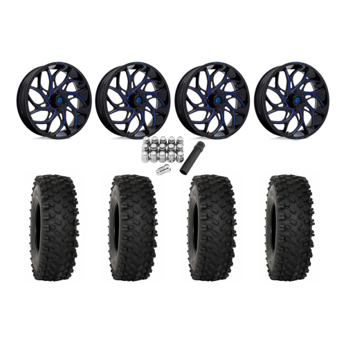 System 3 ATX470 35x10-18 Tires on Fuel Runner Candy Blue Wheels System 3 ATX470 35x10-18 Tires on Fuel Runner Candy Blue Wheels