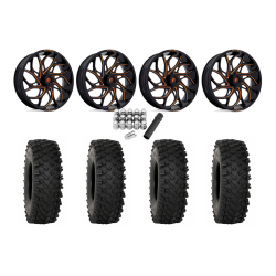 System 3 ATX470 35x10-18 Tires on Fuel Runner Candy Orange Wheels