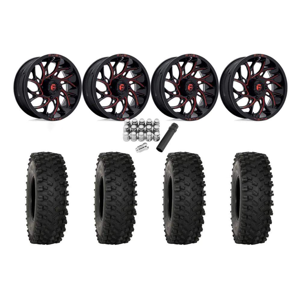 System 3 ATX470 35x10-18 Tires on Fuel Runner Candy Red Wheels, complete kit