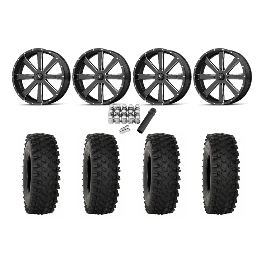 System 3 ATX470 35x10-18 Tires on MSA M34 Flash Gloss Black Milled Wheels, complete kit