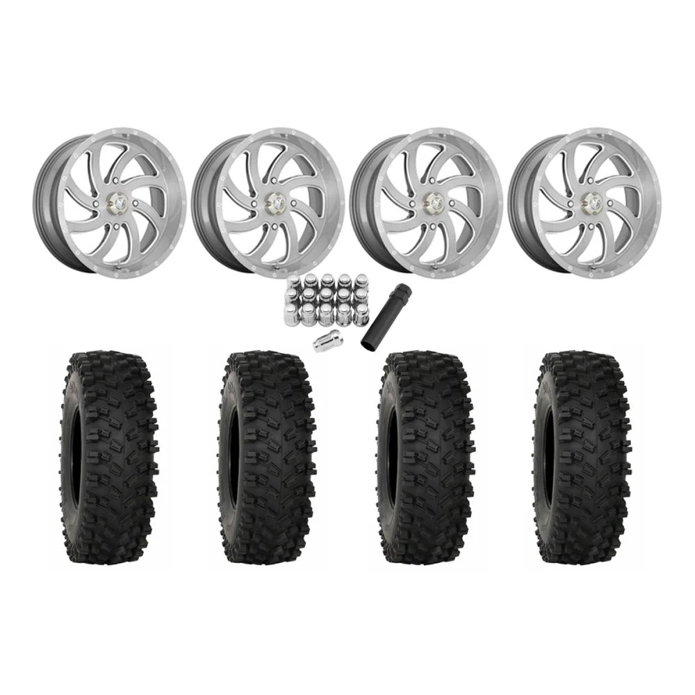 System 3 ATX470 35x10-18 Tires on MSA M36 Switch Brushed Titanium Wheels, complete kit