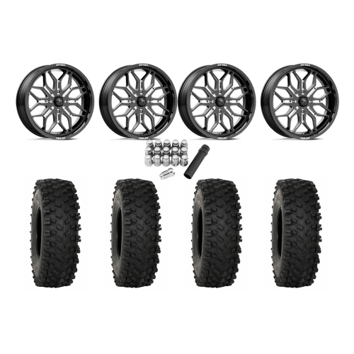 System 3 ATX470 35x10-18 Tires on MSA M47 Sniper Gloss Black Milled Wheels