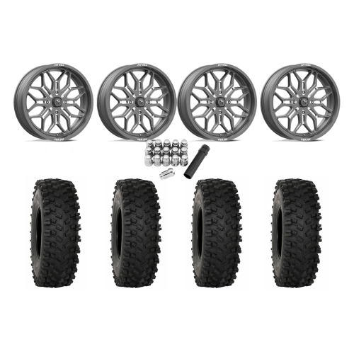 System 3 ATX470 35x10-18 Tires on MSA M47 Sniper Gunmetal Milled Wheels