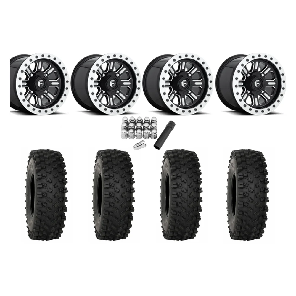 System 3 ATX470 32x10-15 Tires on Fuel Hardline Gloss Black Milled Beadlock Wheels, complete kit