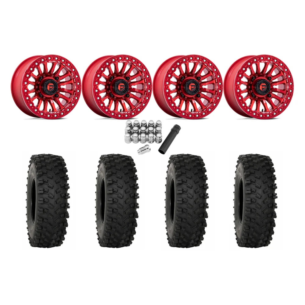 System 3 ATX470 35x10-15 Tires on Fuel Rincon Candy Red Beadlock Wheels, complete kit
