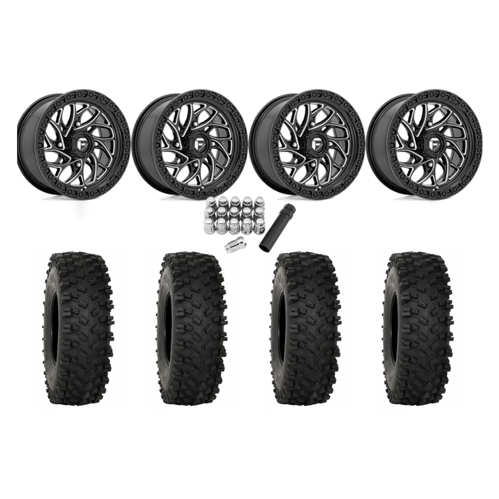 System 3 ATX470 32x10-15 Tires on Fuel Runner Gloss Black Milled Wheels, complete kit